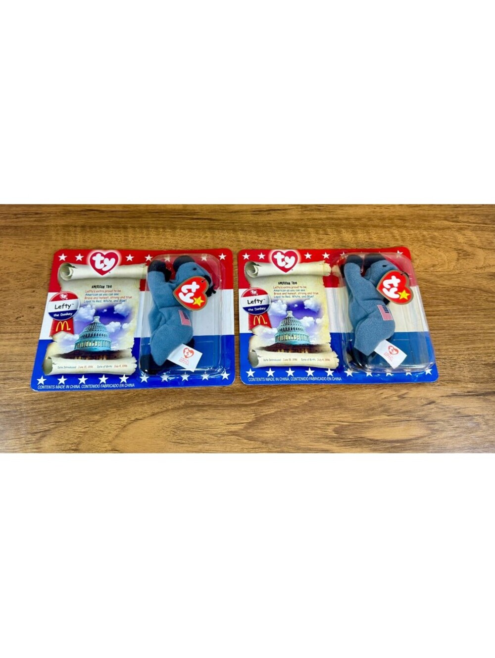 2000 McDonald's Ty Teenie Beanie Babies Lefty the Donkey Lot of 2 Sealed